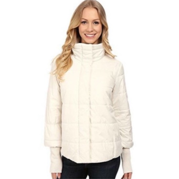 PRANA WOMENS LILY PUFFER JACKET COAT QUILTED WHITE CREAM SIZE LARGE WARM WINTER - Picture 1 of 7
